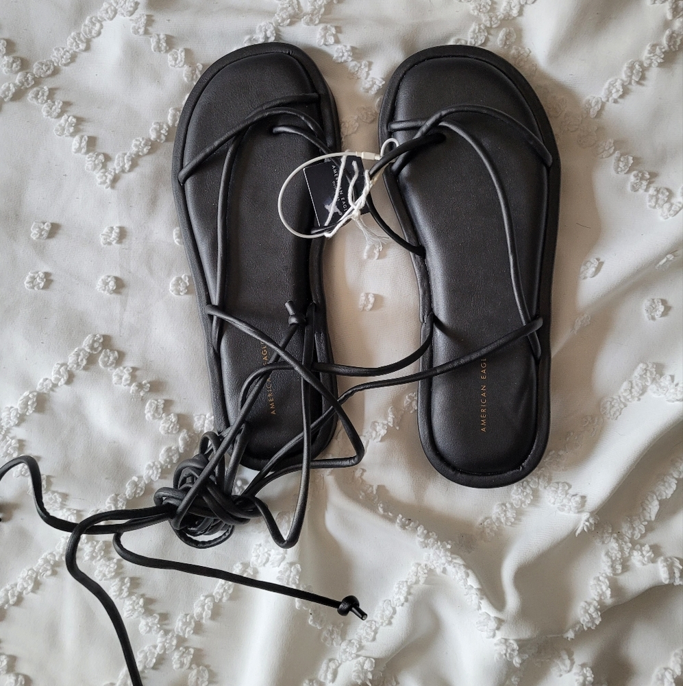 Nwt American Eagle Black Lace Up Gladiator Sandals size 8